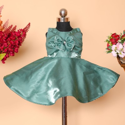 R.J FASHION Baby Girls Midi/Knee Length Festive/Wedding Dress(Green, Sleeveless)