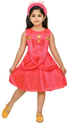 CHANDRIKA LIFESTYLE Girls Midi/Knee Length Casual Dress(Pink, Sleeveless)