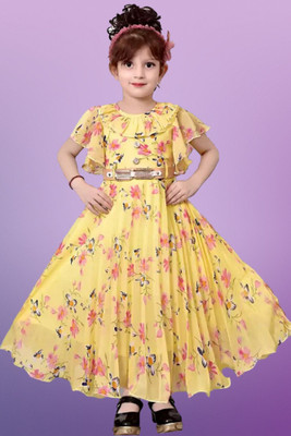 Prenacollection Girls Maxi/Full Length Casual Dress(Yellow, Sleeveless)