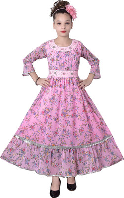 Prenacollection Girls Maxi/Full Length Party Dress(Pink, 3/4 Sleeve)
