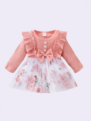 PAESANO ENTREPRISE Baby Girls Midi/Knee Length Casual Dress(Orange, Full Sleeve)