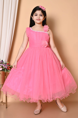 KHUKU ENTERPRISE Indi Girls Maxi/Full Length Party Dress(Pink, Fashion Sleeve)