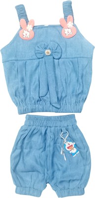 Soumen Fashion Baby Girls Casual Top Pant(Blue)
