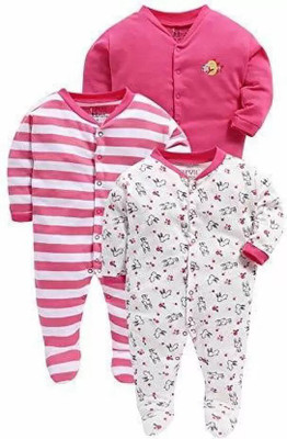 SMILEY APPU CLOTHING Romper For Baby Boys & Baby Girls Printed, Striped, Solid Hosiery(Multicolor, Pack of 3)