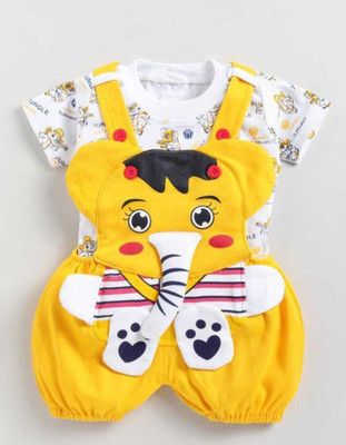 Lilionn Dungaree For Baby Boys & Baby Girls Casual Printed, Animal Print Cotton Blend(Yellow, Pack of 1)