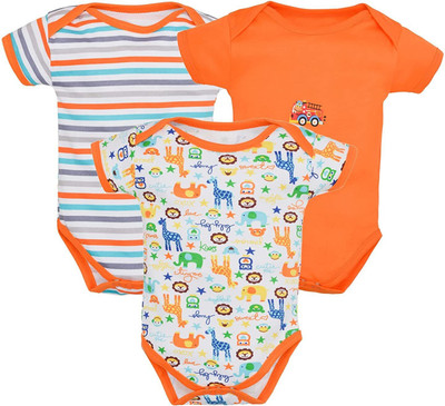 SMILEY APPU CLOTHING Romper For Baby Boys Casual Striped Pure Cotton(Orange, Pack of 3)