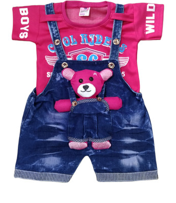 Shine Club Dungaree For Baby Boys & Baby Girls Casual Applique Cotton Blend(Multicolor, Pack of 1)