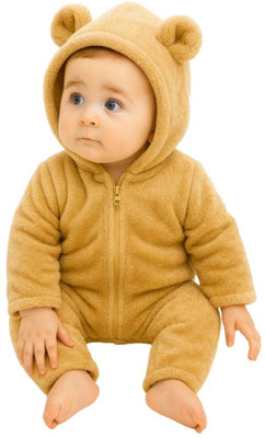 Aakriti Romper For Baby Boys & Baby Girls Casual Solid Cotton Blend(Brown, Pack of 1)