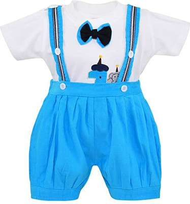 Wishkaro Dungaree For Baby Boys Party Self Design Cotton Blend(Blue, Pack of 1)