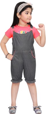 j s fashion Dungaree For Girls Casual Printed Cotton Blend(Red, Pack of 1)