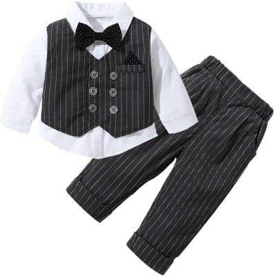 Belliza Baby Boys & Baby Girls Party(Festive) Shirt Pant, Bow Tie, Waistcoat(BLACK-SP)