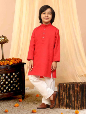 MODINA ENTERPRISE Boys Casual Kurta and Pyjama Set(Red Pack of 1)