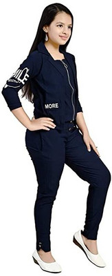 MYKUKI Girls Festive & Party Blazer and Pant Set(Dark Blue Pack of 1)