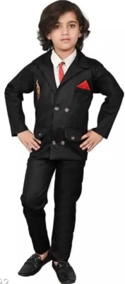 NVH Boys Festive & Party Blazer, Shirt and Trouser Set(Black Pack of 3)