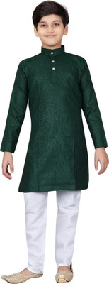SHIVGARMENT Boys Wedding Kurta and Pyjama Set(Green Pack of 1)