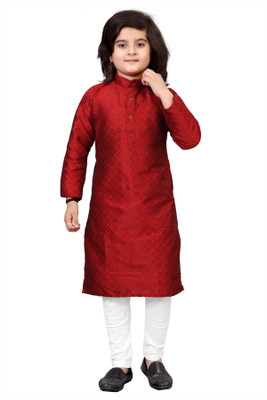 TRUST OUS Boys Wedding Kurta and Churidar Set(Maroon Pack of 1)