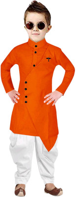 TRUST OUS Boys Festive & Party Dhoti & Kurta Set(Orange Pack of 1)