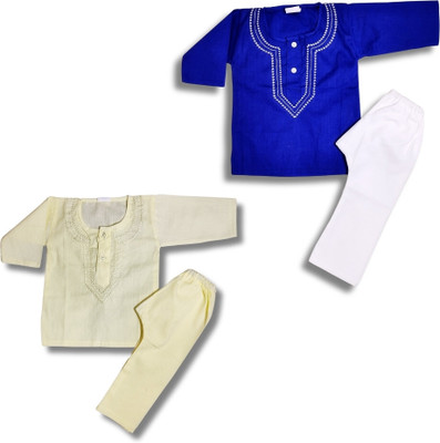 HouseOfCommon Baby Boys Casual Kurta and Pyjama Set(Multicolor Pack of 2)