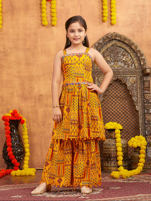 Aarika Girls Festive & Party Salwar and Kurta Set(Yellow Pack of 1)