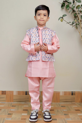 Aadideva Boys Festive & Party Kurta and Pyjama Set(Pink Pack of 1)