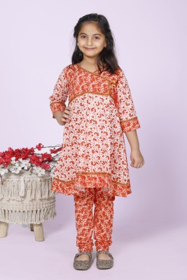 Little Dreams Baby Girls Festive & Party Kurta and Pyjama Set(Orange Pack of 1)