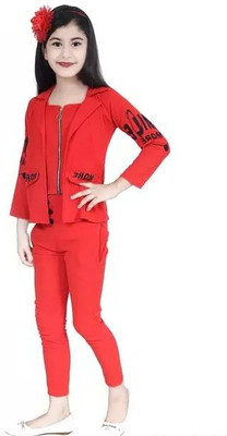 MYKUKI Girls Festive & Party Blazer and Pant Set(Red Pack of 1)