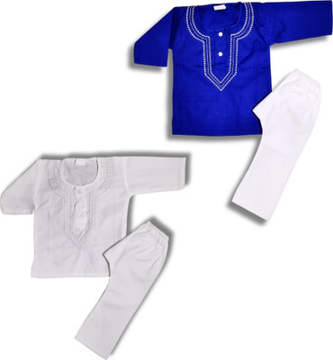 HouseOfCommon Baby Boys Casual Kurta and Pyjama Set(White Pack of 2)