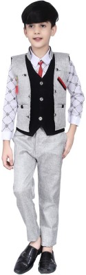 vkreation Boys Wedding Shirt, Waistcoat and Pant Set(Grey Pack of 1)