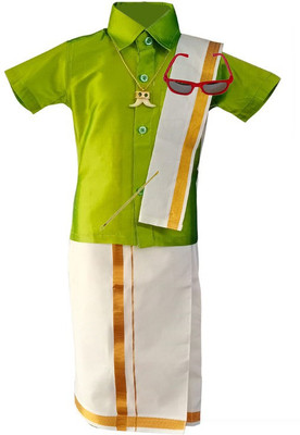 Goldstar Boys Festive & Party Dhoti, Shawl and Shirt Set(Green Pack of 1)