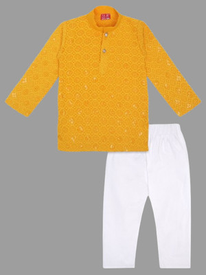 ANNA Boys Festive & Party Kurta and Pyjama Set(Yellow Pack of 1)