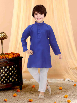 AL BAYDAR FASHION Boys Casual Kurta and Pyjama Set(Blue Pack of 1)