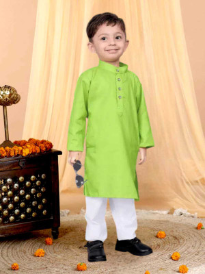 FMSE Boys Casual Kurta and Pyjama Set(Green Pack of 1)