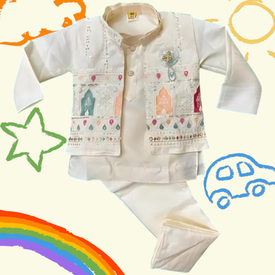 JAYI Baby Boys Festive & Party Kurta and Pyjama Set(White Pack of 1)