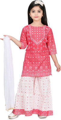RS AYAN GARMENTS Girls Festive & Party Kurta, Pyjama & Dupatta Set(Red Pack of 1)