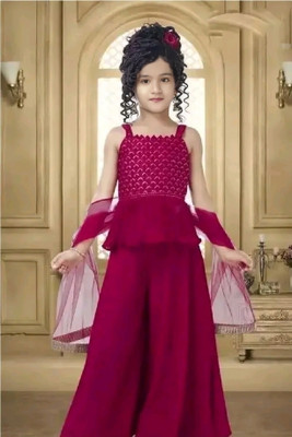 HSS TRENDS Girls Festive & Party, Wedding Kurti, Patiala and Dupatta Set(Maroon Pack of 1)