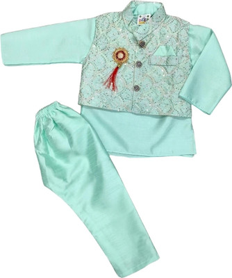SHIVAAY Boys Festive & Party Kurta, Waistcoat and Pyjama Set(Light Green Pack of 1)