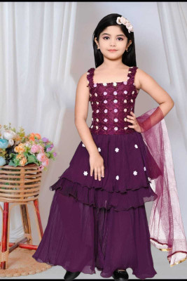 AL BAYDAR FASHION Baby Girls Festive & Party Kurta, Pyjama & Dupatta Set(Purple Pack of 1)