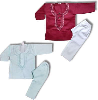 SHIVAAY Baby Boys Casual Kurta and Pyjama Set(Maroon Pack of 2)