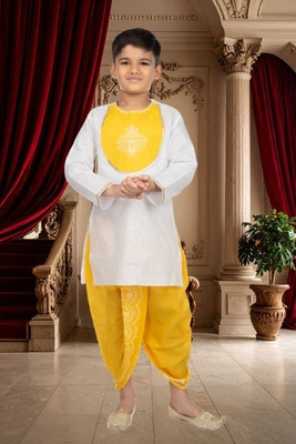 new gen Boys Casual, Festive & Party, Wedding Dhoti & Kurta Set(Yellow Pack of 1)