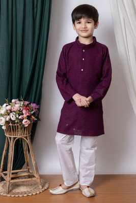 RN DEZINES Boys Festive & Party Kurta and Pyjama Set(Purple Pack of 1)