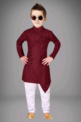 TRUST OUS Boys Festive & Party Kurta and Churidar Set(Maroon Pack of 1)