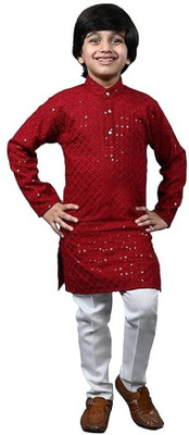 WEARBLISS Boys Festive & Party, Wedding Kurta and Pyjama Set(Maroon Pack of 1)