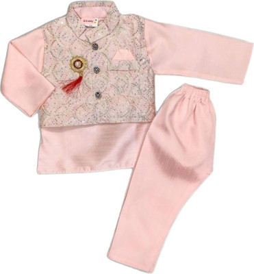 SHIVAAY Boys Festive & Party Kurta, Waistcoat and Pyjama Set(Pink Pack of 1)