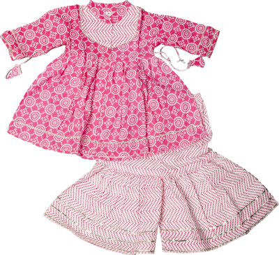 spack jerrow Girls Festive & Party Angarkha and Sharara Set(Pink Pack of 1)
