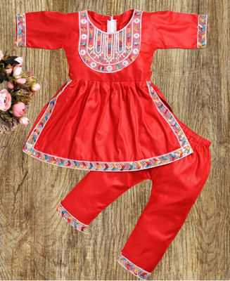 Rkdress Indi Baby Girls Midi/Knee Length Festive/Wedding Dress(Red, Half Sleeve)