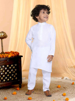 FMSE Boys Casual Kurta and Pyjama Set(White Pack of 1)