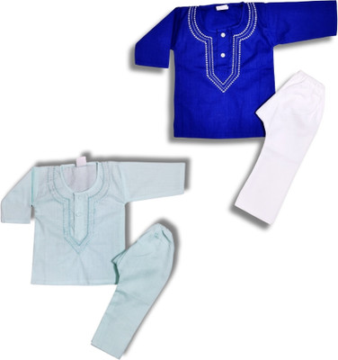 HouseOfCommon Baby Boys Casual Kurta and Pyjama Set(Multicolor Pack of 2)