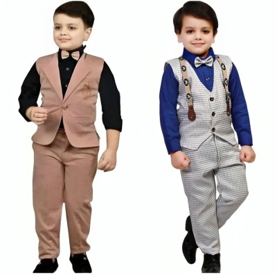 Go Berry Boys Festive & Party Shirt, Waistcoat and Pant Set(Multicolor Pack of 1)