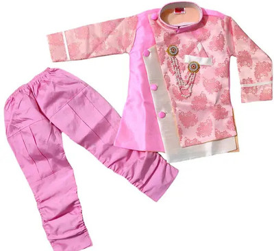 SHIVKUMMAR STORE Baby Boys Festive & Party Sherwani and Churidar Set(Pink Pack of 1)