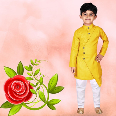 VCD FASHION HUB Baby Boys Festive & Party Kurta and Pyjama Set(Yellow Pack of 1)